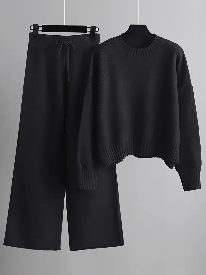 Jolene - Effen Kleur Gebreide Broek Set