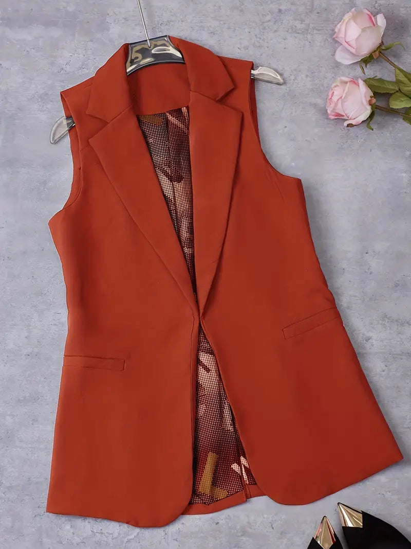 Babette - Elegant Effen Kleur Mouwloos Vest Met Kaphals