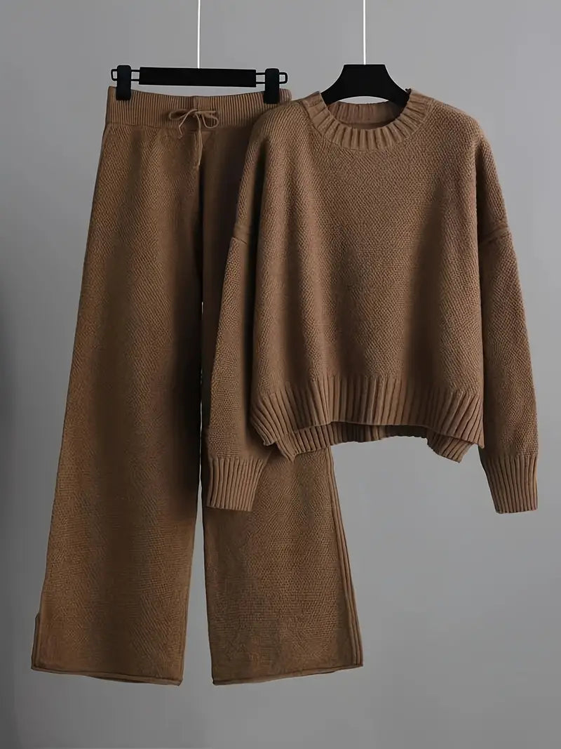 Jolene - Effen Kleur Gebreide Broek Set