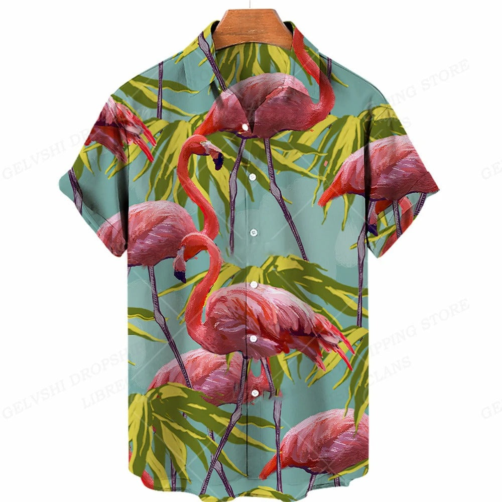 Thor | Hawaiiaans overhemd met 3D-flamingo voor heren