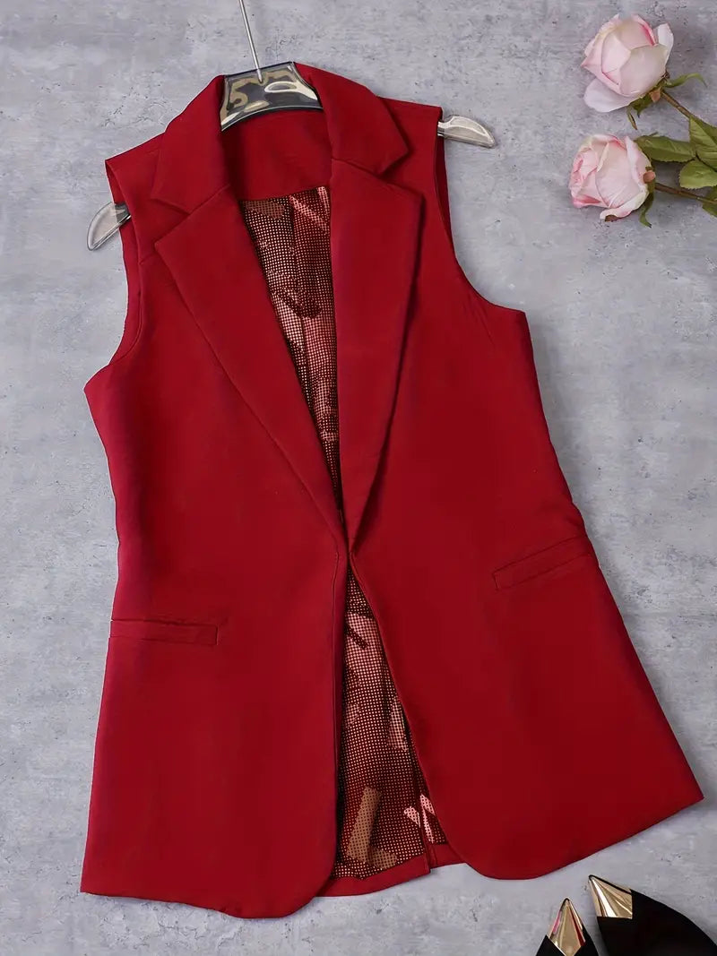 Babette - Elegant Effen Kleur Mouwloos Vest Met Kaphals