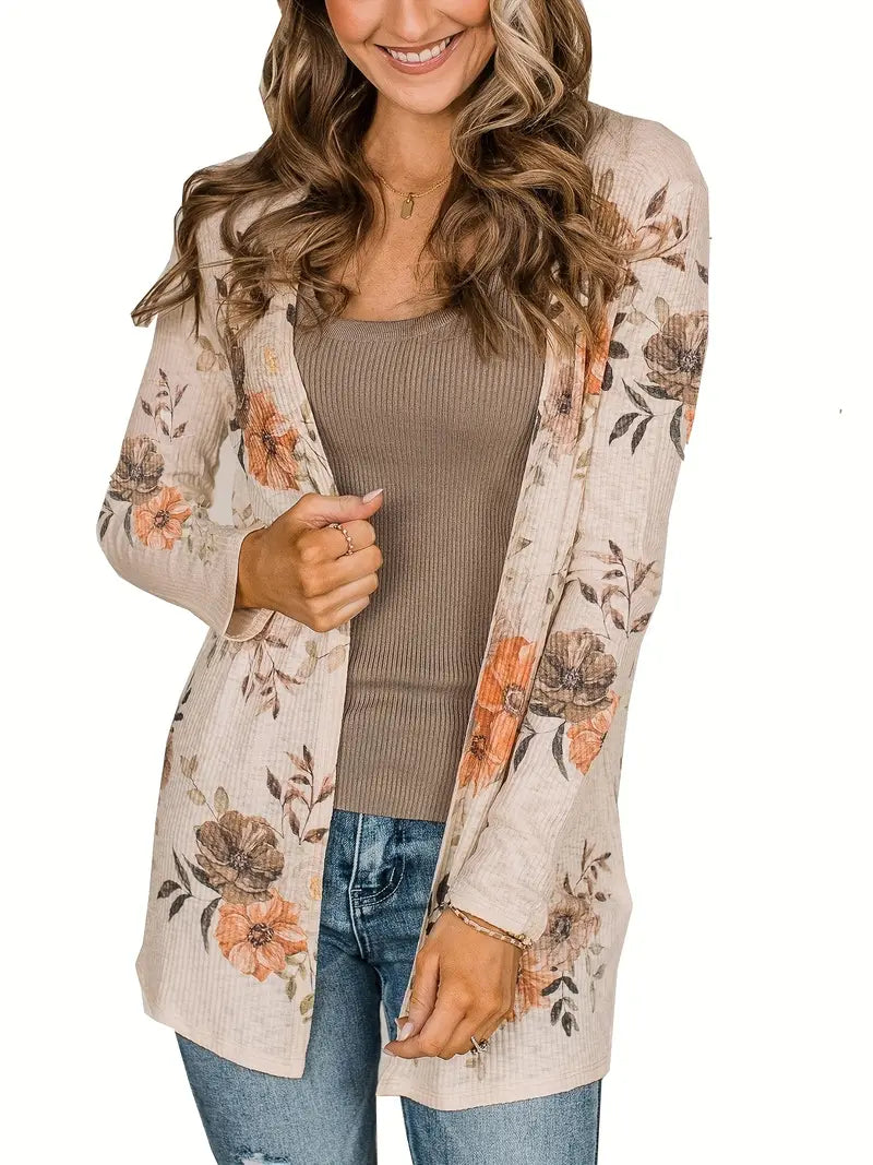 Veerle - Open Vest Met Bloemmotief