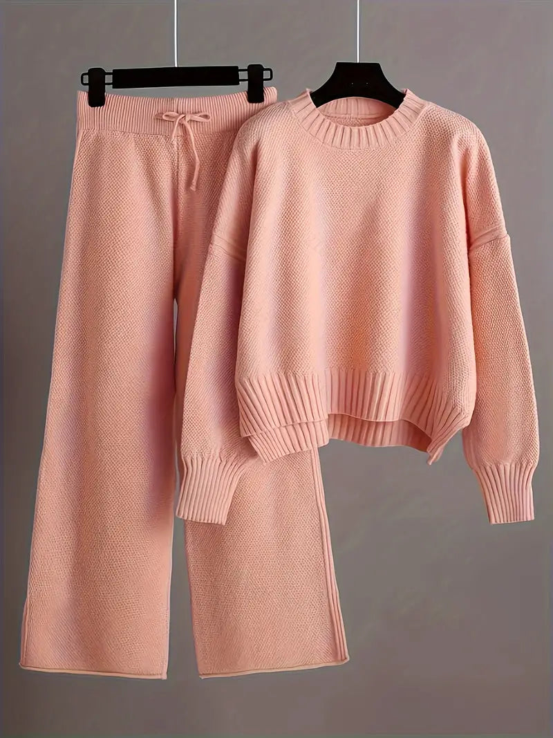 Jolene - Effen Kleur Gebreide Broek Set