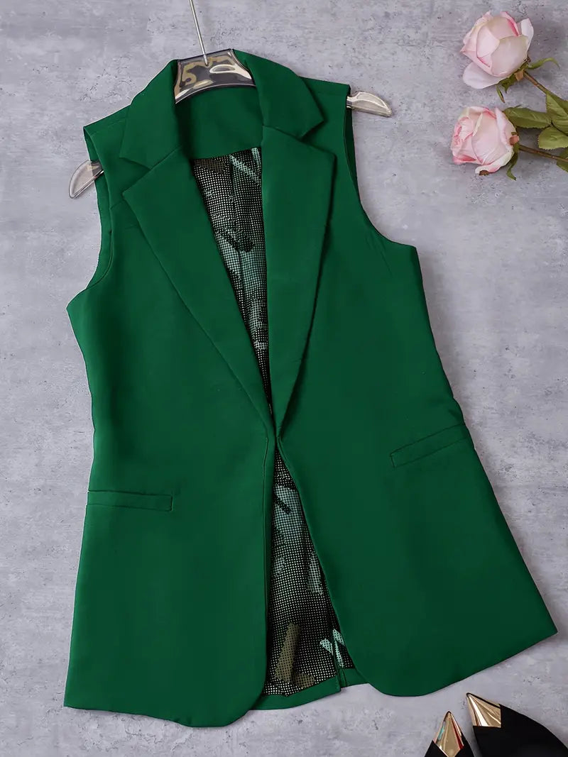 Babette - Elegant Effen Kleur Mouwloos Vest Met Kaphals