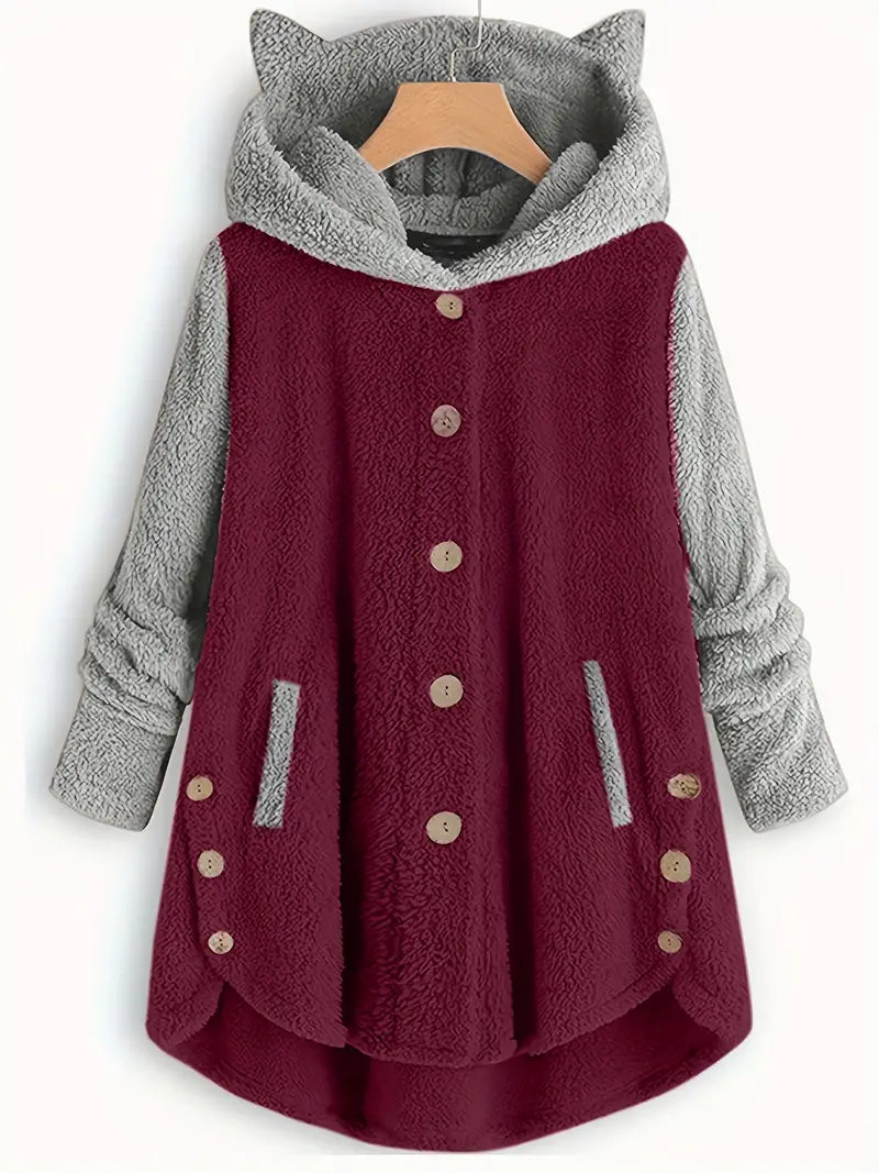 Diede - Coat Met Capuchon En Levendige Kleurblokken Van Imitatiebont