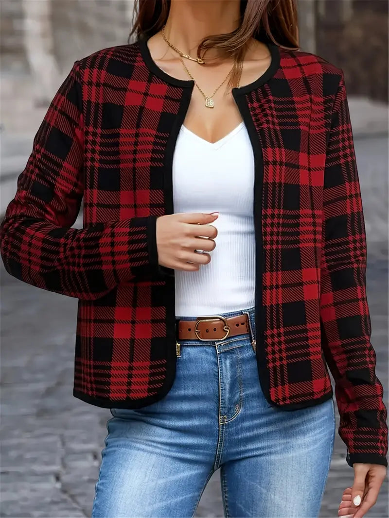 Jinte - Chic Houndstooth Bomberjack Voor Dames