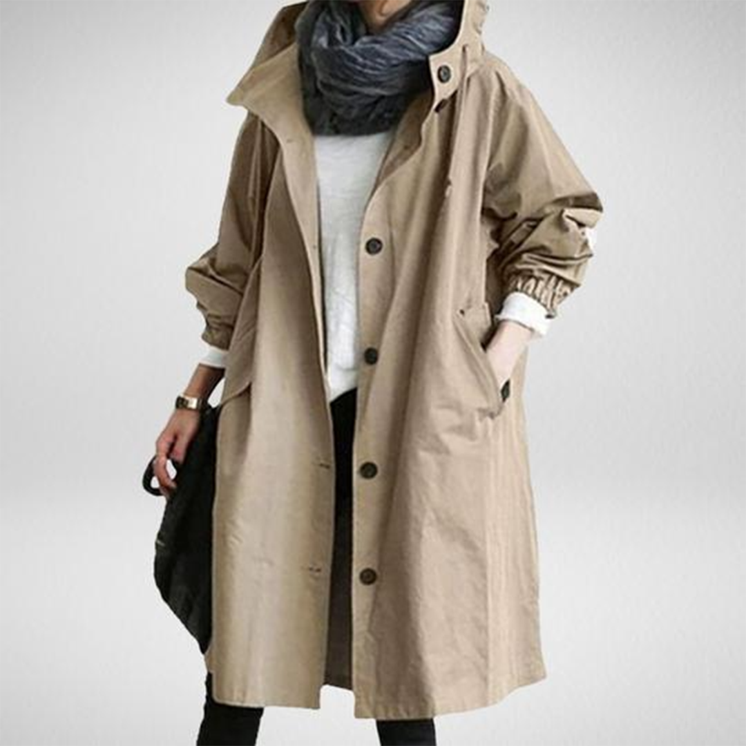 Nicolette - Lange waterdichte regenjas voor dames, perfect voor lente en zomer