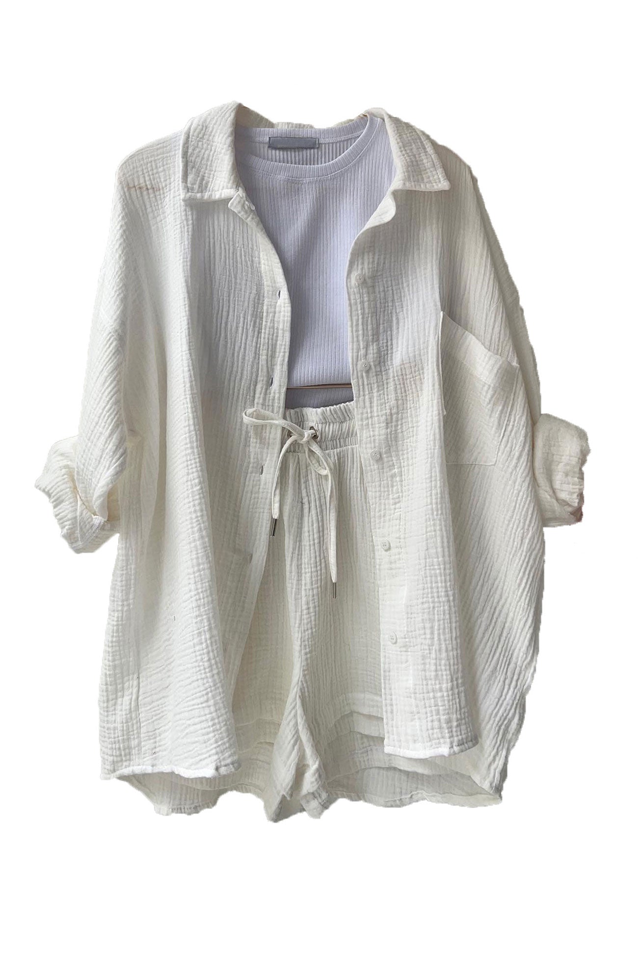 Joanna - Slank Langemouwen Shirt en Bijpassende Shorts