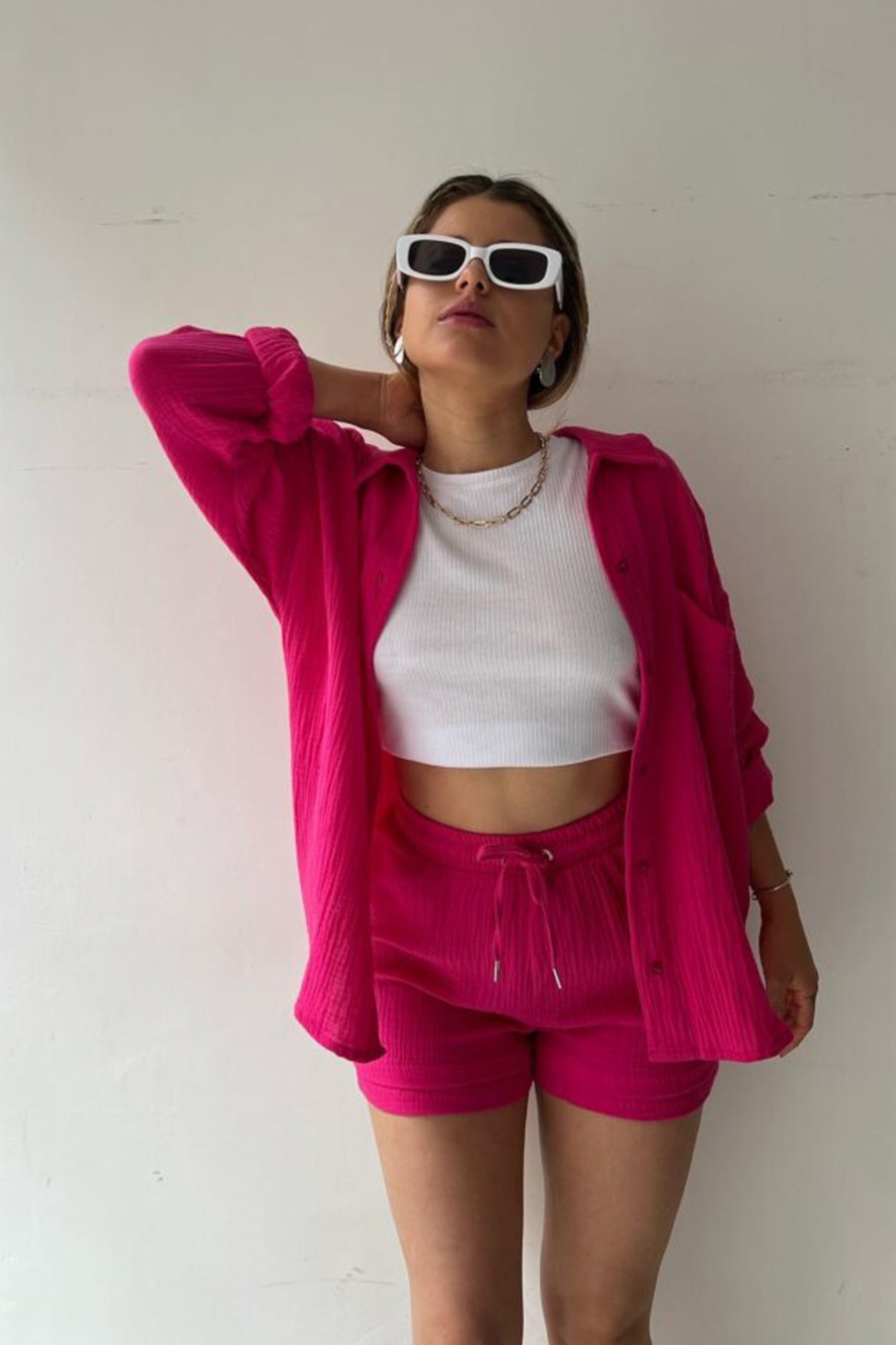Joanna - Slank Langemouwen Shirt en Bijpassende Shorts