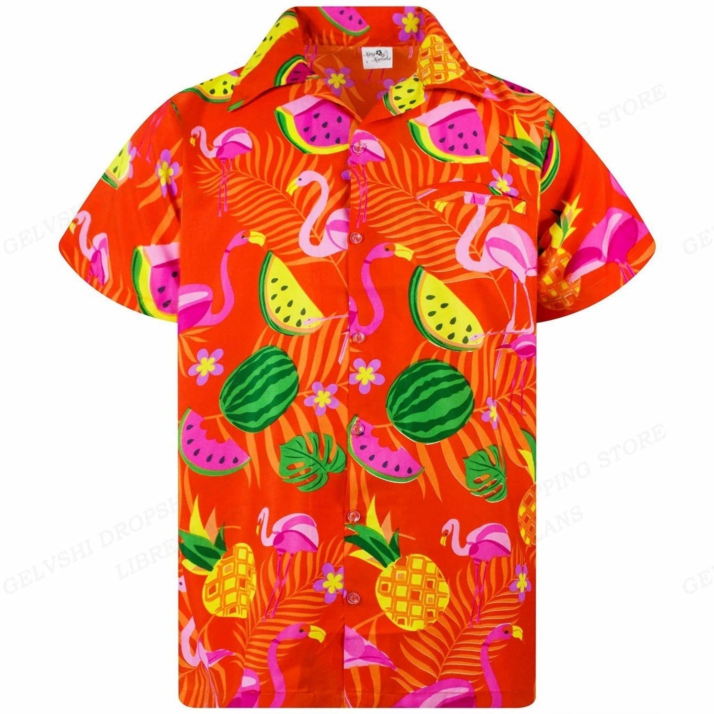 Thor | Hawaiiaans overhemd met 3D-flamingo voor heren