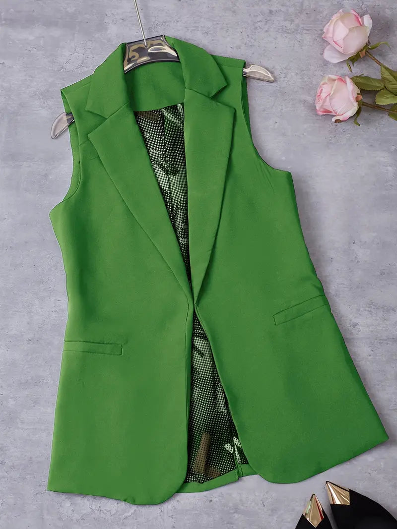 Babette - Elegant Effen Kleur Mouwloos Vest Met Kaphals