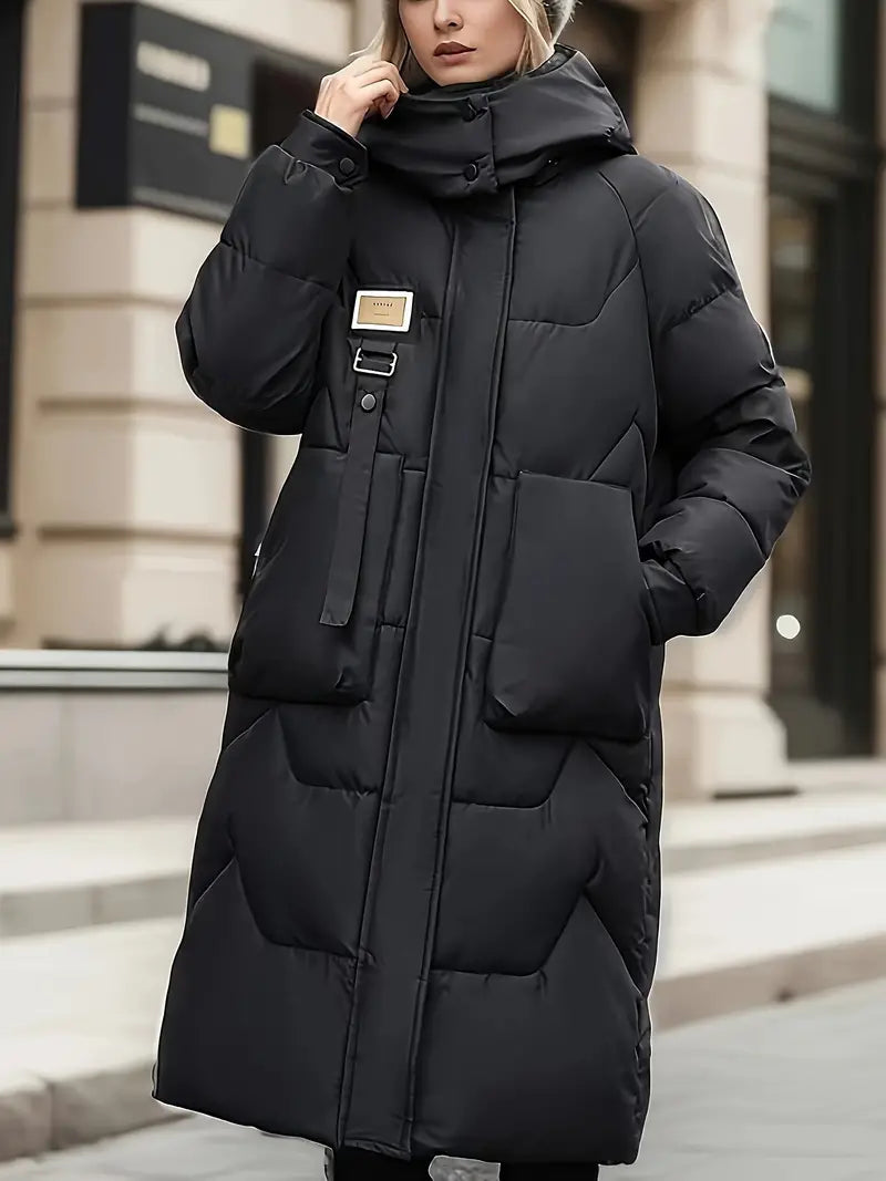 Fenna - Effen Gekleurde Zip-Up Hooded Coat