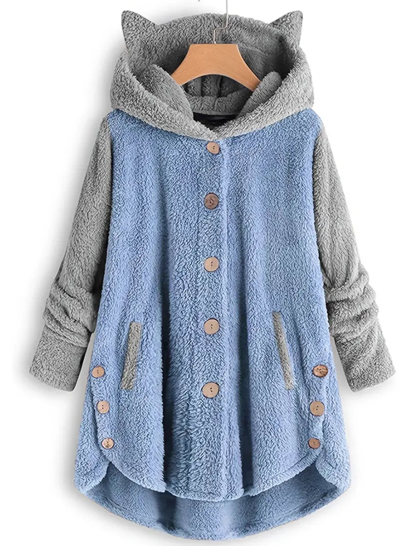 Diede - Coat Met Capuchon En Levendige Kleurblokken Van Imitatiebont