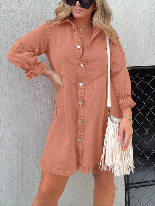 Lizzie - Trendy Denim Jurk met Pofmouwen voor de Lente