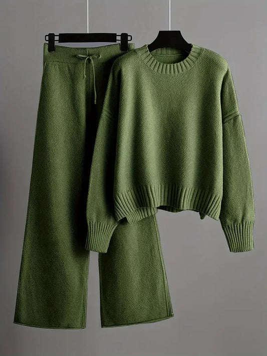 Jolene - Effen Kleur Gebreide Broek Set