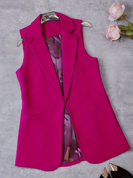 Babette - Elegant Effen Kleur Mouwloos Vest Met Kaphals