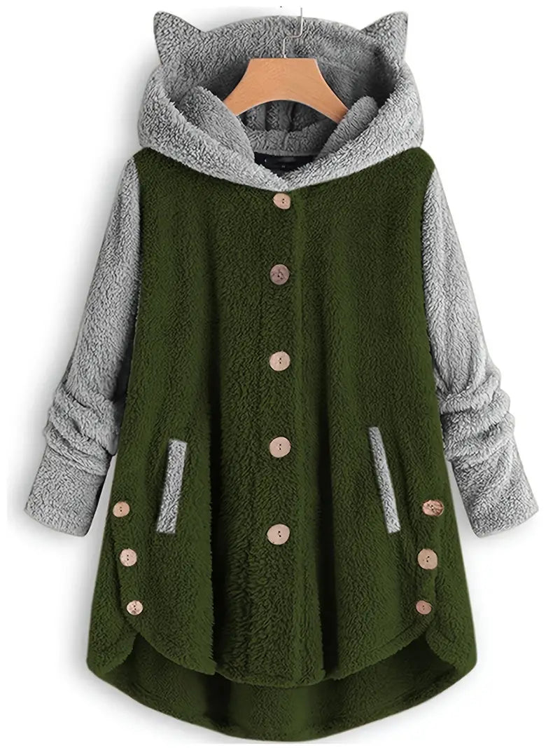 Diede - Coat Met Capuchon En Levendige Kleurblokken Van Imitatiebont