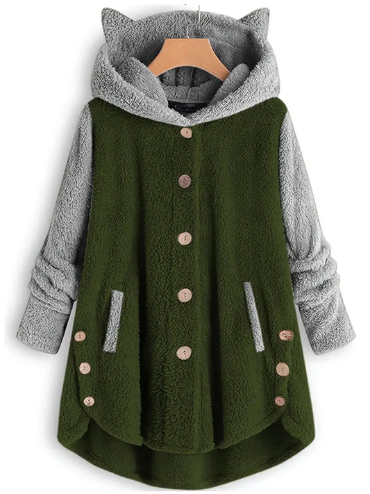 Diede - Coat Met Capuchon En Levendige Kleurblokken Van Imitatiebont