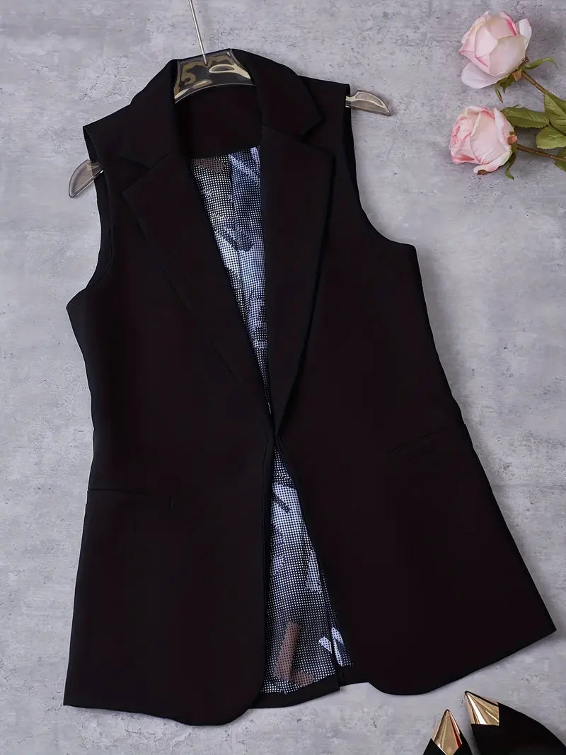 Babette - Elegant Effen Kleur Mouwloos Vest Met Kaphals