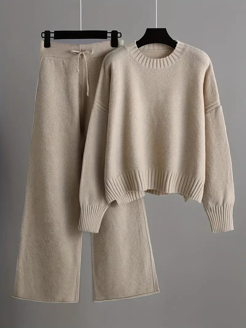 Jolene - Effen Kleur Gebreide Broek Set
