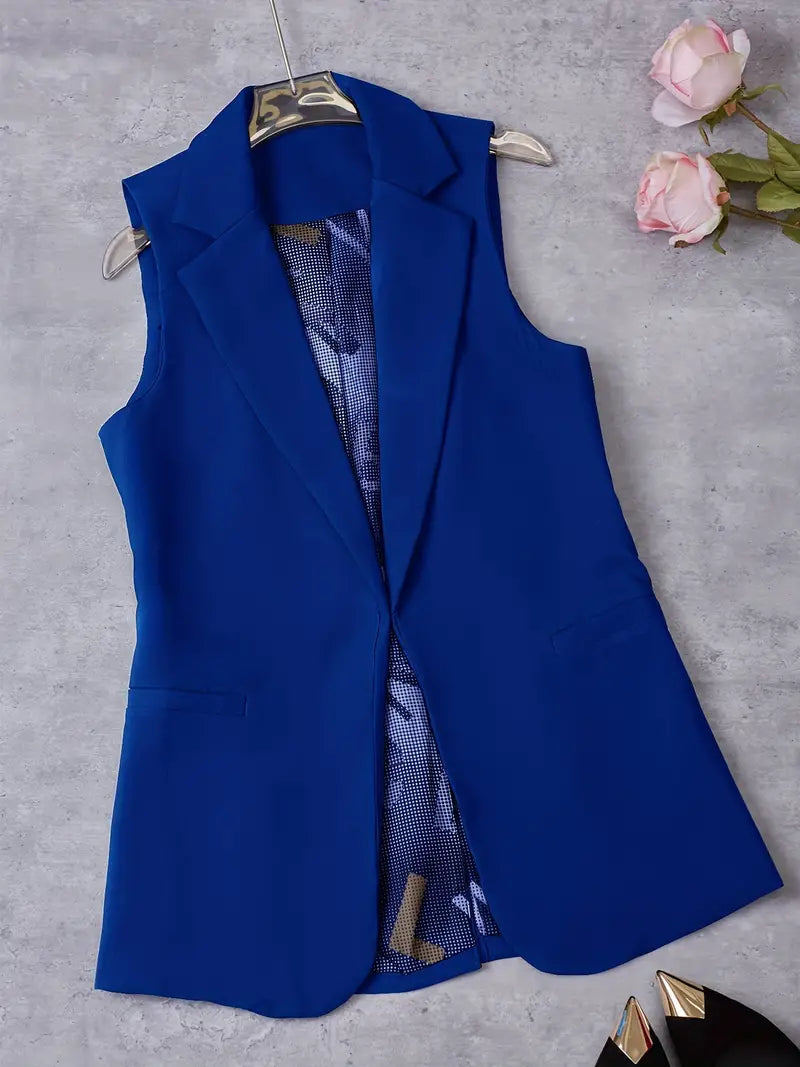 Babette - Elegant Effen Kleur Mouwloos Vest Met Kaphals