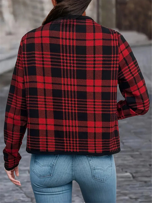 Jinte - Chic Houndstooth Bomberjack Voor Dames