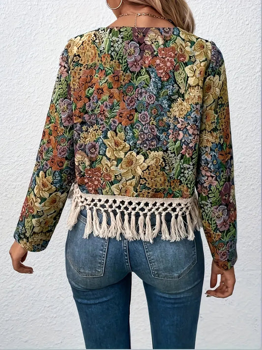 Saar - Boho Chic Met Kwastjes Afgerond Bloemen Jasje