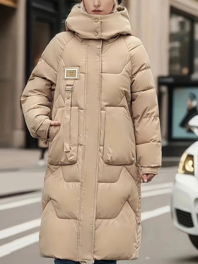 Fenna - Effen Gekleurde Zip-Up Hooded Coat