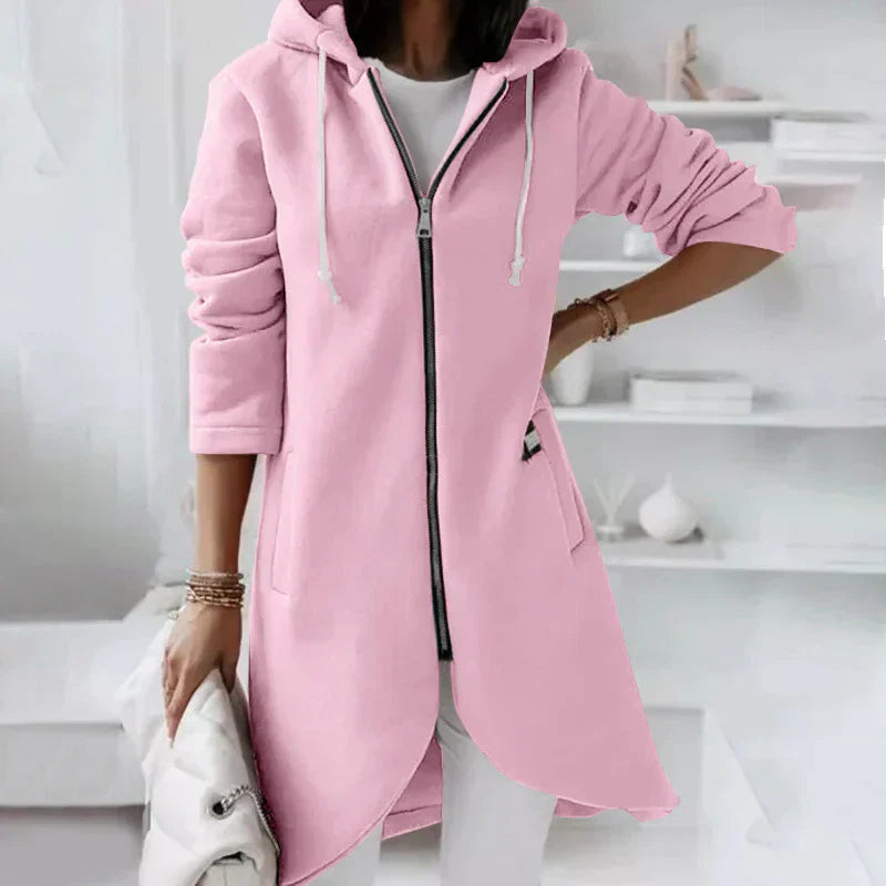 June - Casual Herfst Lange Hoodie met Rits voor Vrouwen