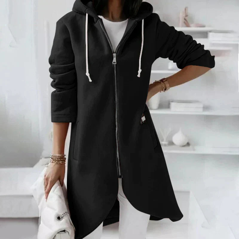 June - Casual Herfst Lange Hoodie met Rits voor Vrouwen