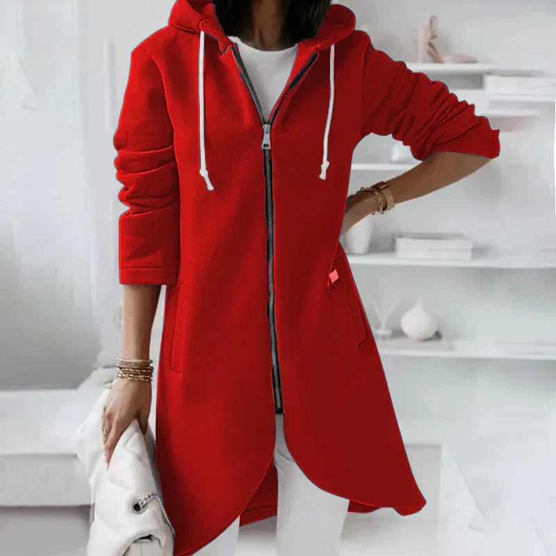 June - Casual Herfst Lange Hoodie met Rits voor Vrouwen