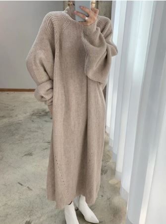 April - Chique Herfst Gebreide Vintage Maxi Jurk met Lange Mouwen voor Vrouwen