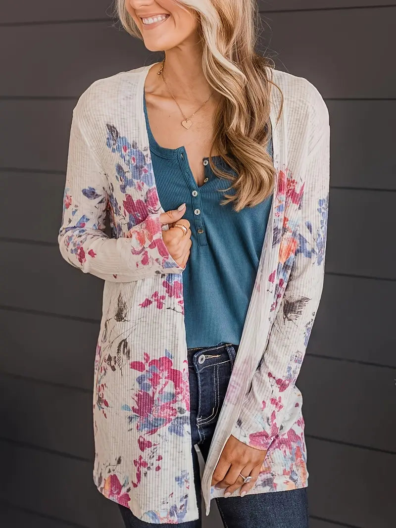 Veerle - Open Vest Met Bloemmotief