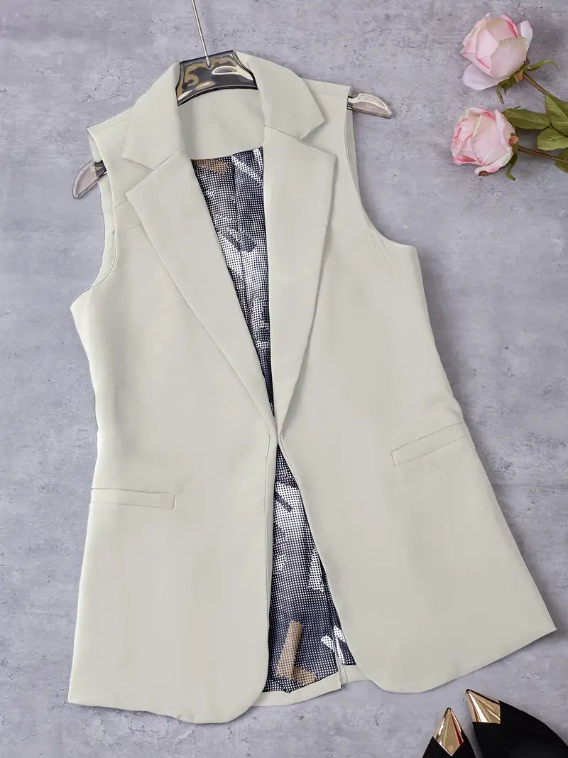 Babette - Elegant Effen Kleur Mouwloos Vest Met Kaphals