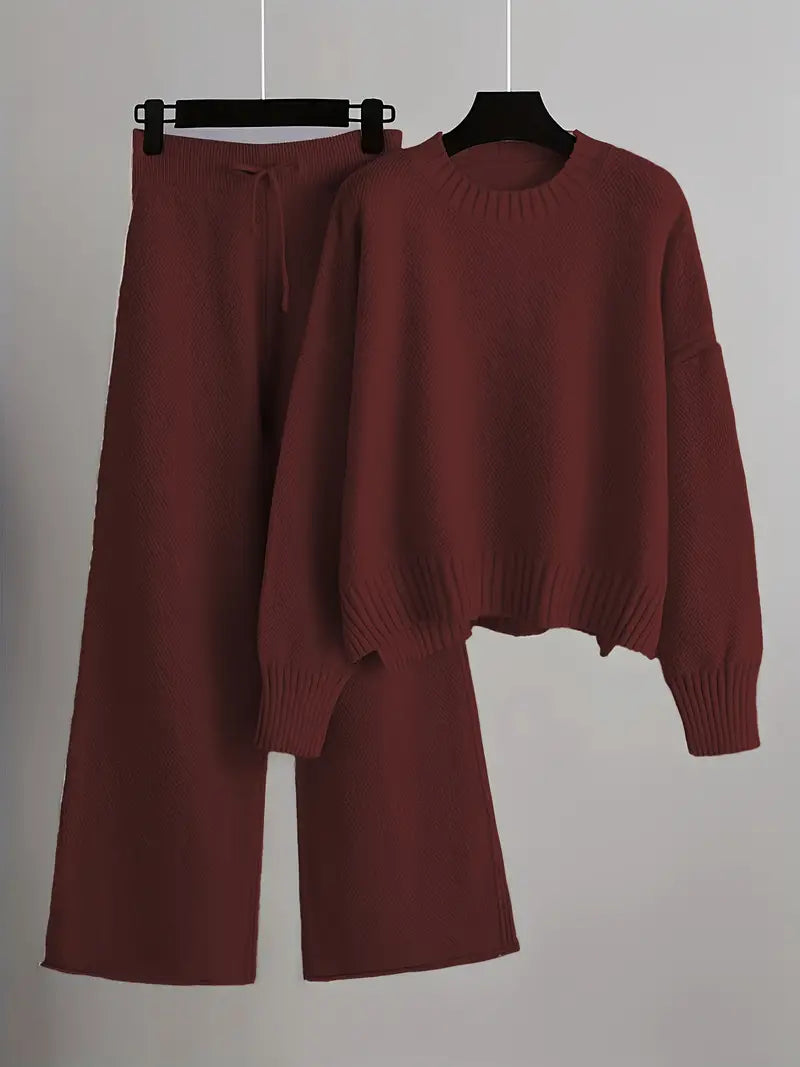 Jolene - Effen Kleur Gebreide Broek Set