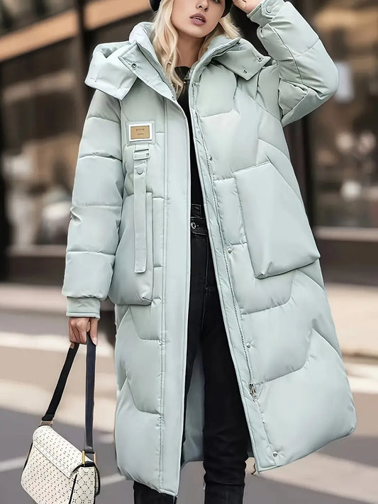 Fenna - Effen Gekleurde Zip-Up Hooded Coat