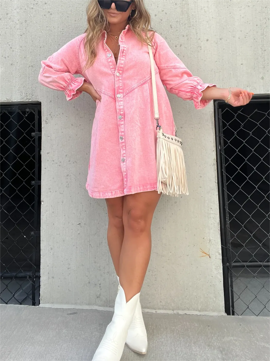 Lizzie - Trendy Denim Jurk met Pofmouwen voor de Lente