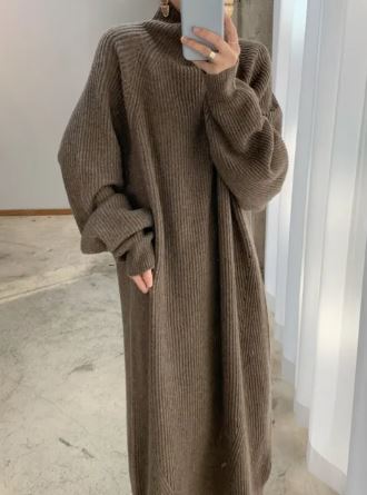 April - Chique Herfst Gebreide Vintage Maxi Jurk met Lange Mouwen voor Vrouwen